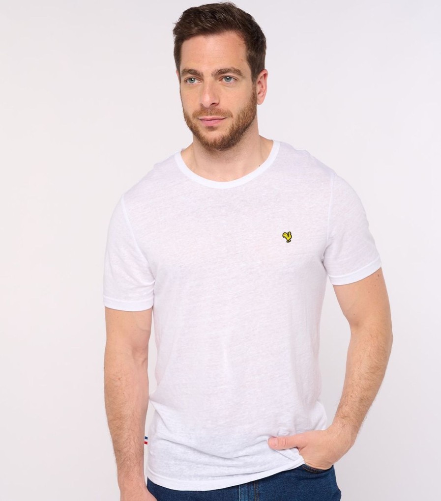 Homme Cocorico | T-Shirt Homme Lincoq Jaune (Brode) Blanc