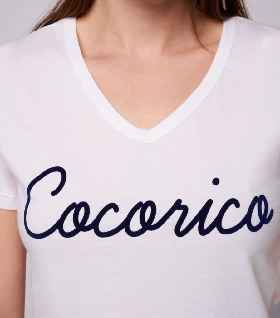 Femme Cocorico | T-Shirt Femme Col Vl'Original Bleu (Effet Velours)