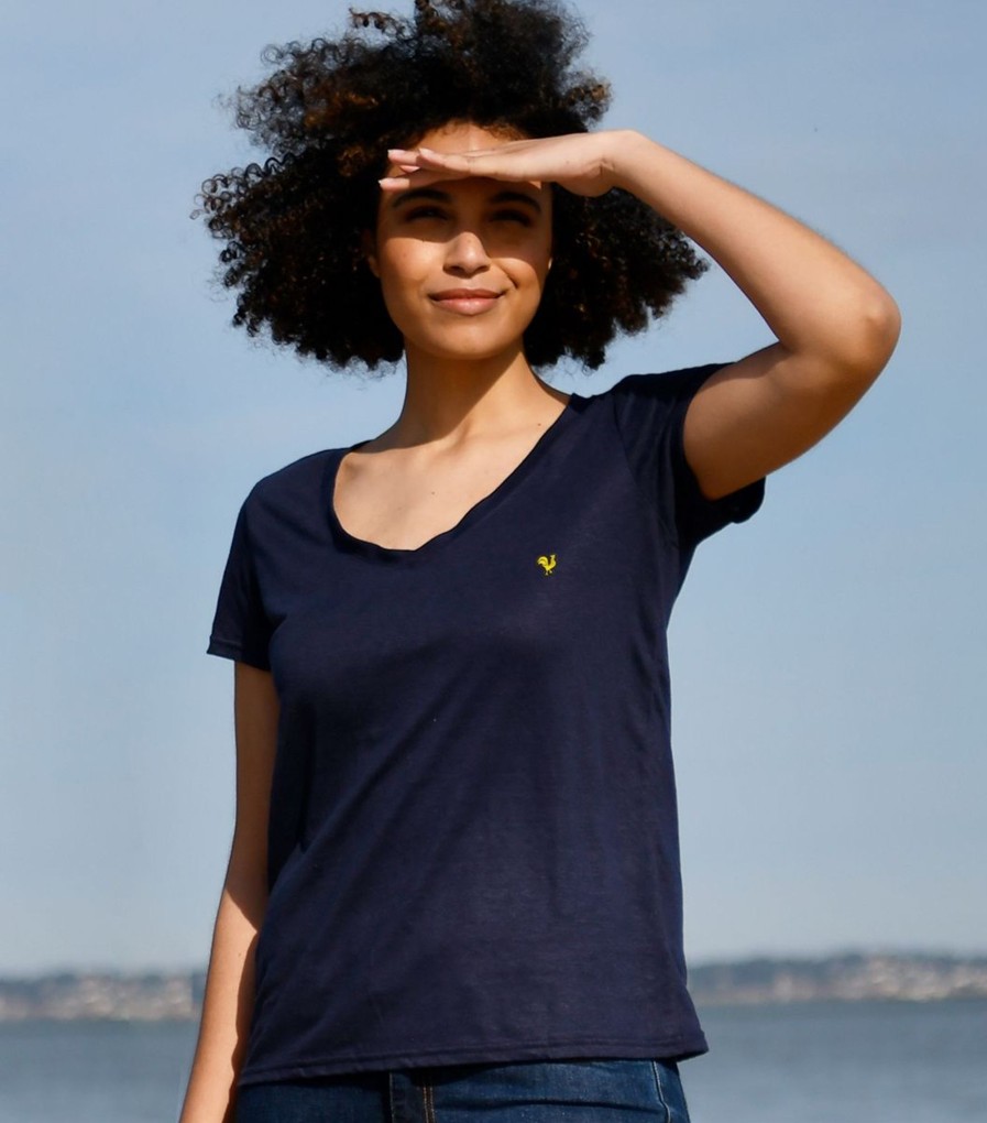 Femme Cocorico | T-Shirt Femme Lincoq Jaune (Brode) Bleu Chine