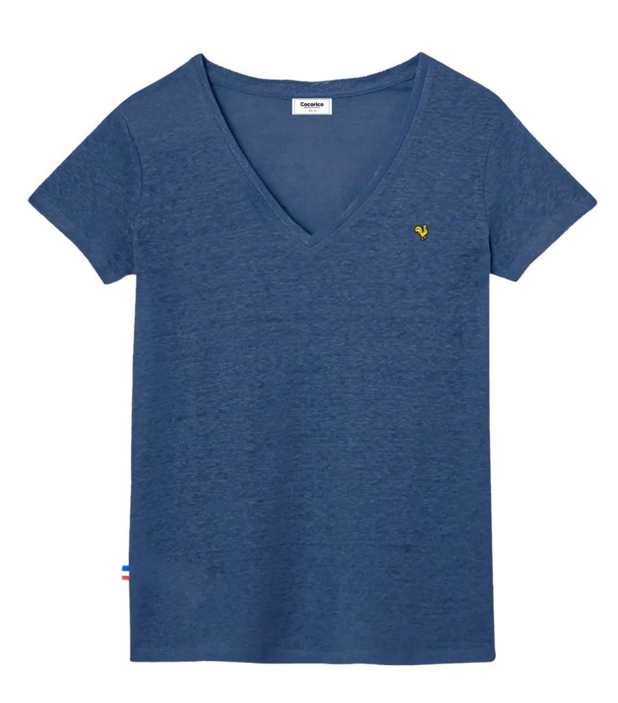 Femme Cocorico | T-Shirt Femme Lincoq Jaune (Brode) Bleu Chine