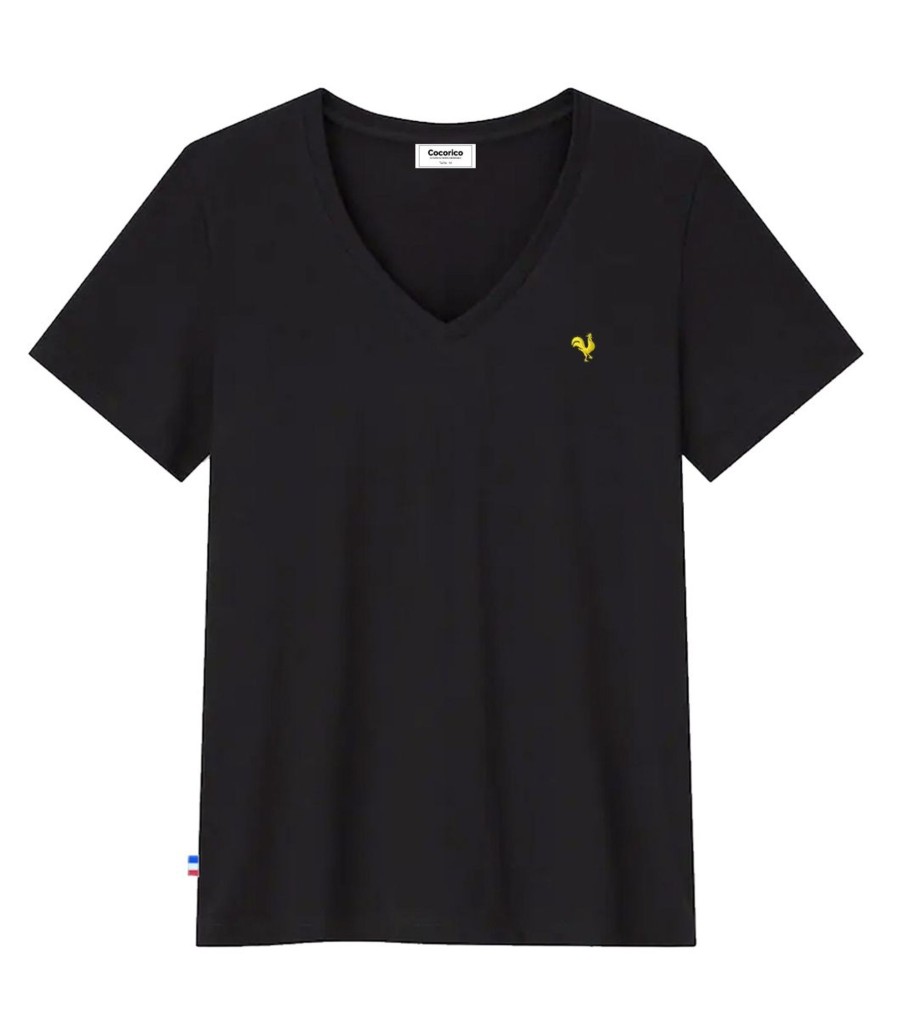 Femme Cocorico | T-Shirt Femme Col Vcoq Jaune (Brode)