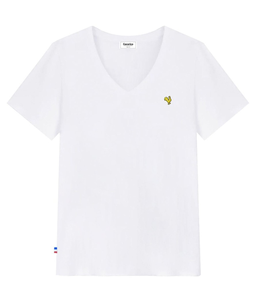 Femme Cocorico | T-Shirt Femme Col Vcoq Jaune (Brode)