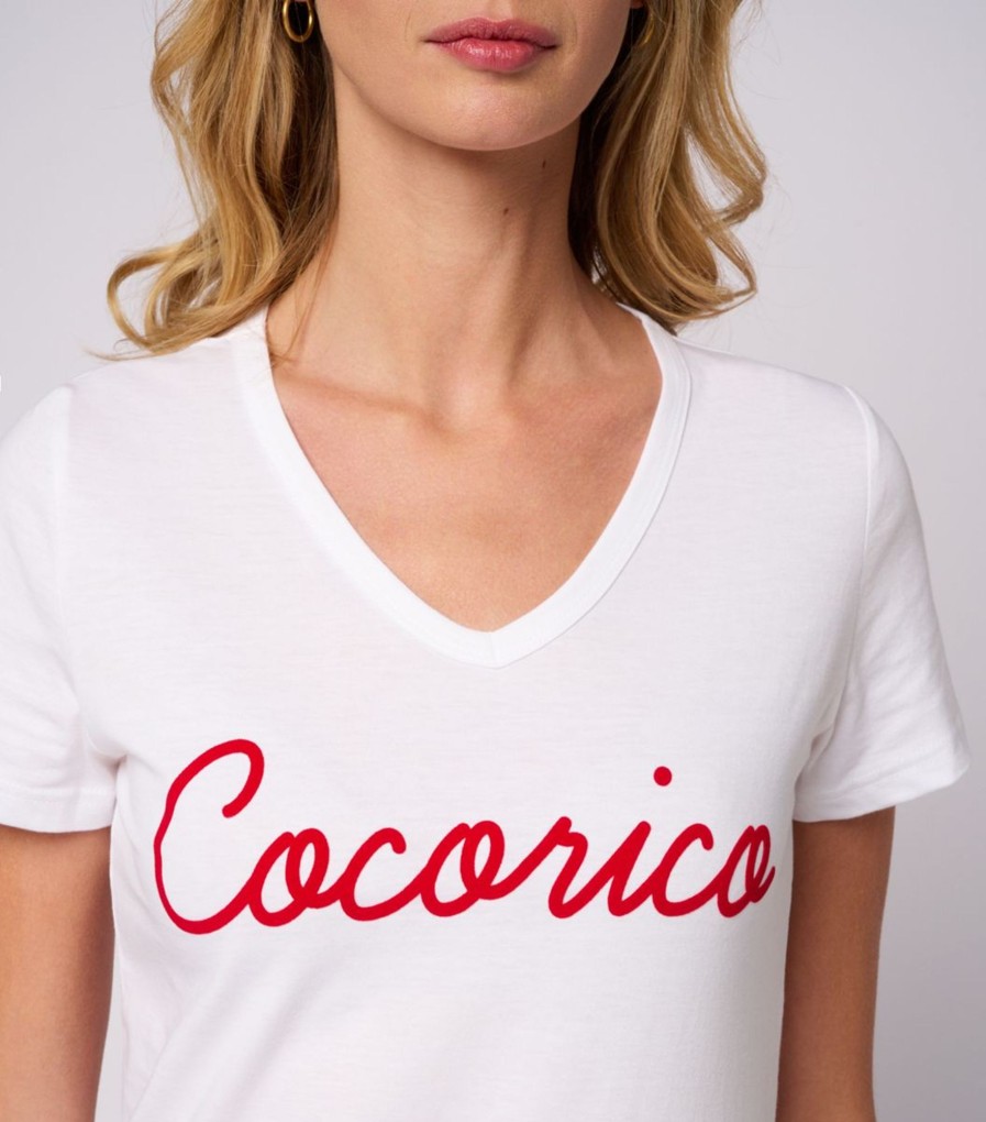 Femme Cocorico | T-Shirt Femme Col Vl'Original Rouge (Effet Velours)