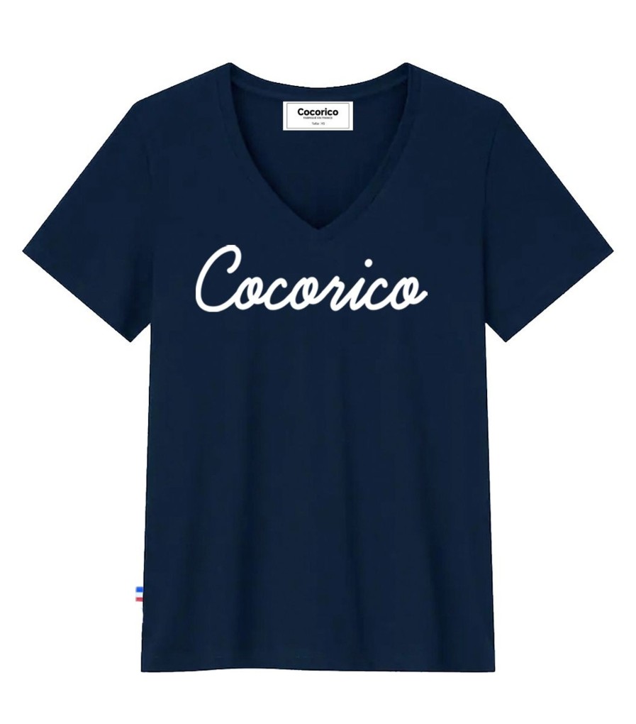 Femme Cocorico | T-Shirt Femme Col Vl'Original Blanc (Effet Velours)