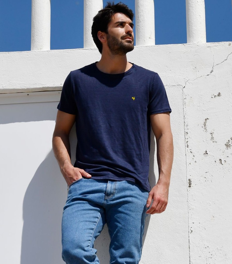 Homme Cocorico | T-Shirt Homme Lincoq Jaune (Brode) Bleu Chine