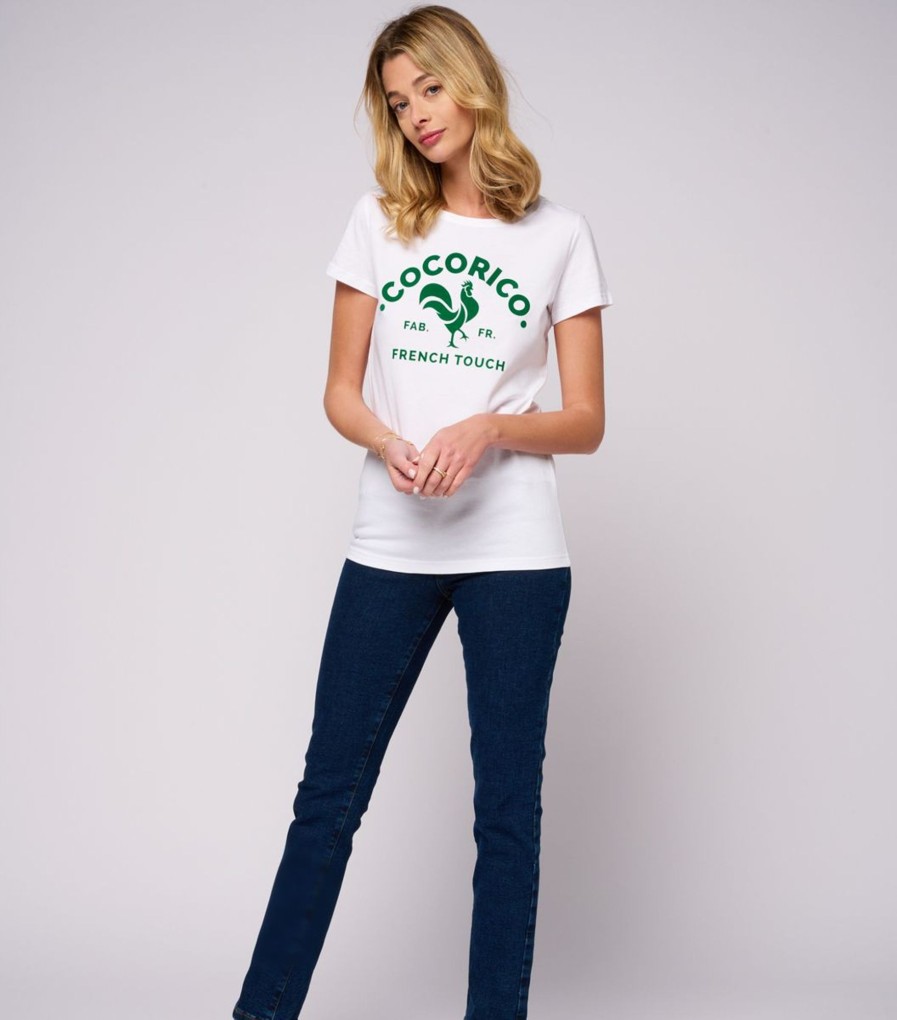 Femme Cocorico | T-Shirt Femmele Coq Francais Vert (Effet Velours)