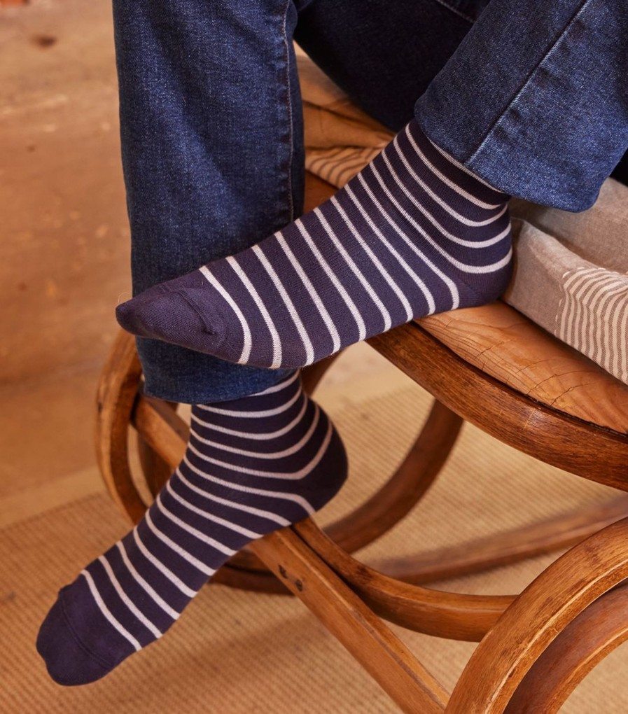 Homme Cocorico | Chaussetteschaussettes Rayees Blanches Bleu Marine