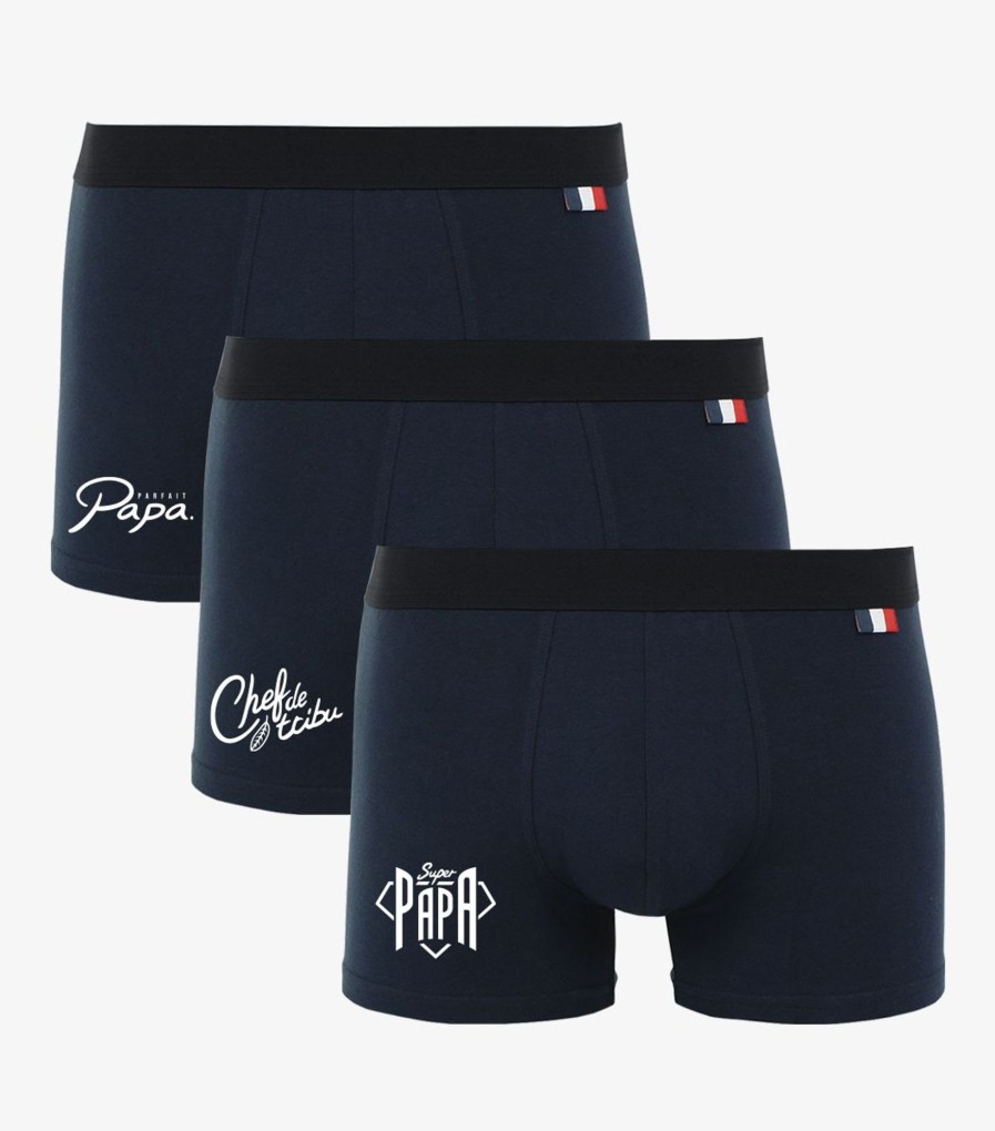 Homme Cocorico | Boxers (X3)Pack Bleu "Pour Papa" Bleu Marine