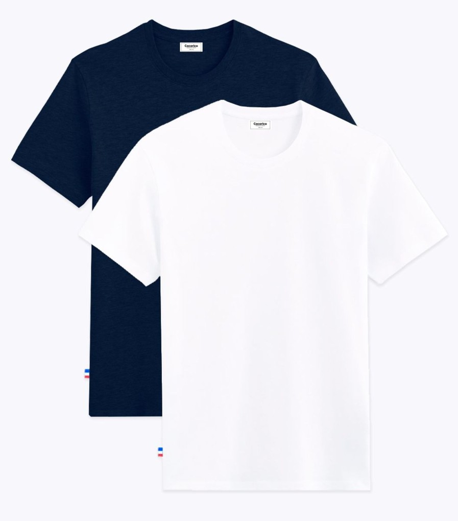 Homme Cocorico | T-Shirt Homme (X2)Pack 2 T-Shirts Blanc/Marine