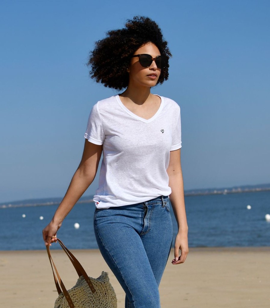 Femme Cocorico | T-Shirt Femme Lincoq (Brode) Blanc