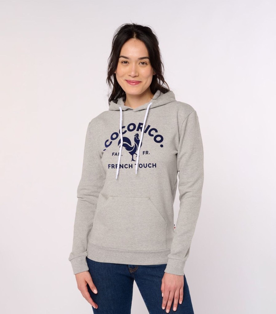 Femme Cocorico | Sweat A Capuche Unisexele Coq Francais (Effet Velours) Gris