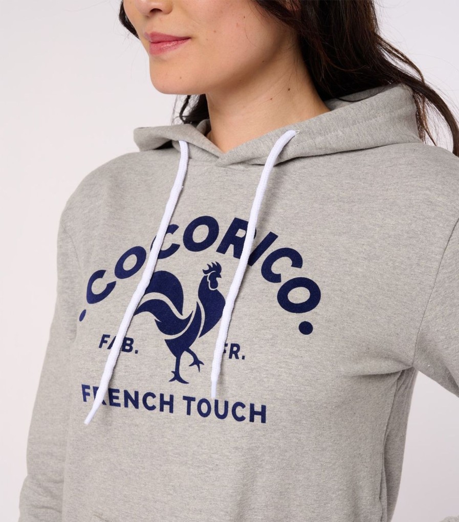 Femme Cocorico | Sweat A Capuche Unisexele Coq Francais (Effet Velours) Gris