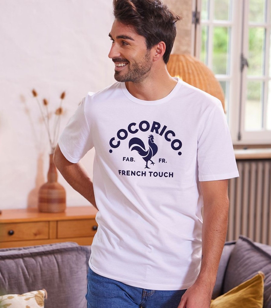 Homme Cocorico | T-Shirt Hommele Coq Francais (Effet Velours) Blanc