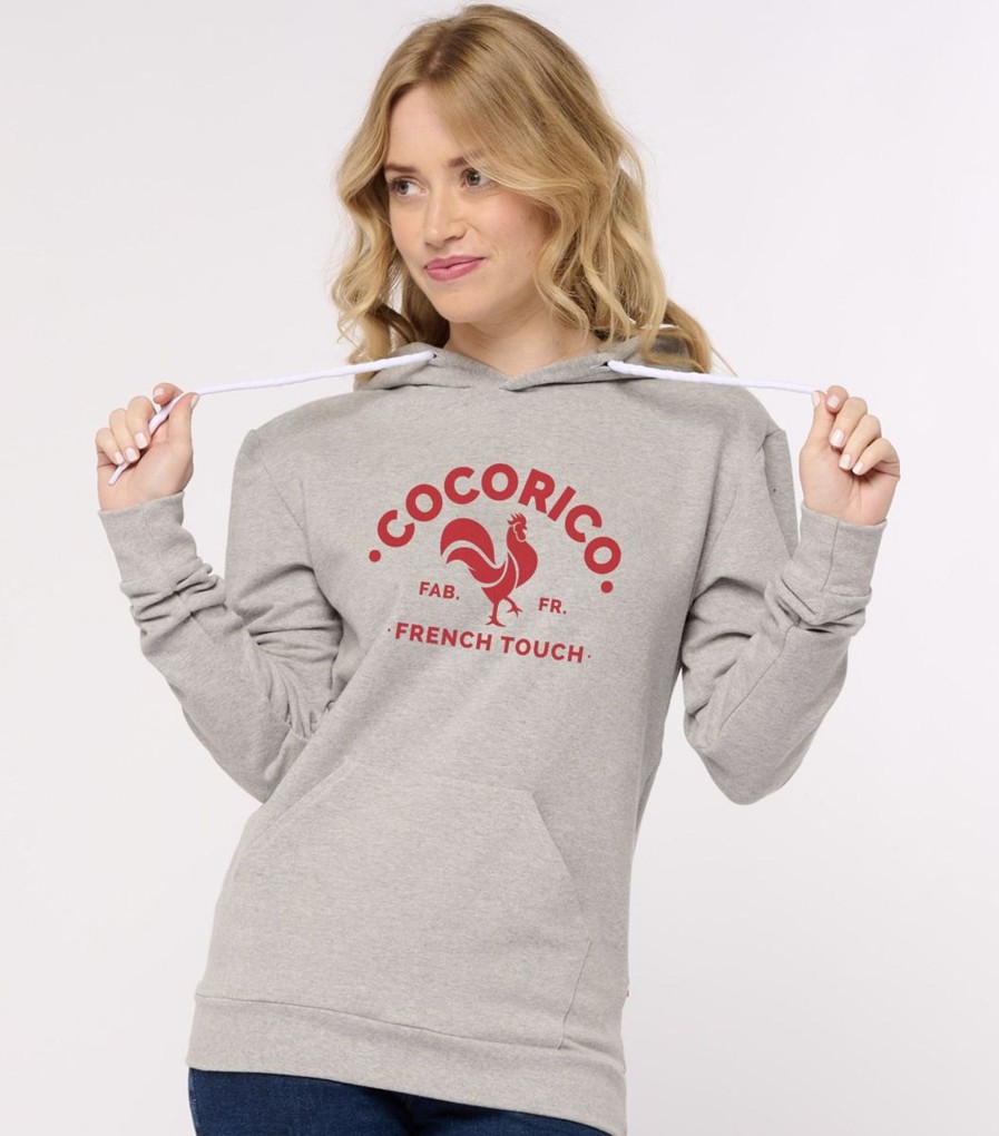 Femme Cocorico | Sweat A Capuche Unisexele Coq Francais Rouge (Effet Velours)