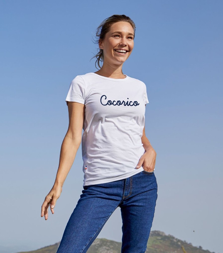 Femme Cocorico | T-Shirt Femmel'Original Bleu (Effet Velours)