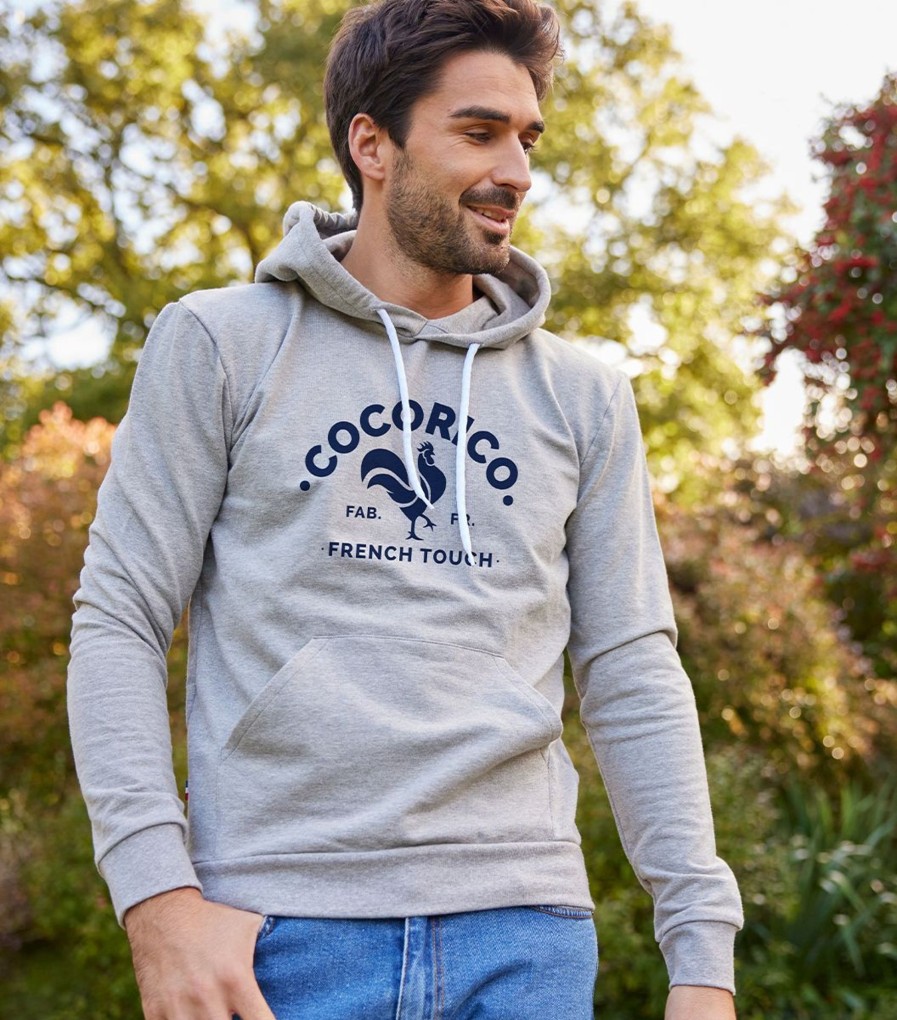 Homme Cocorico | Sweat A Capuche Unisexele Coq Francais (Effet Velours) Gris