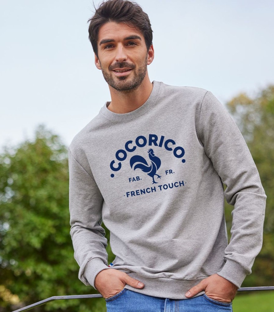 Homme Cocorico | Sweat Unisexele Coq Francais (Effet Velours) Gris