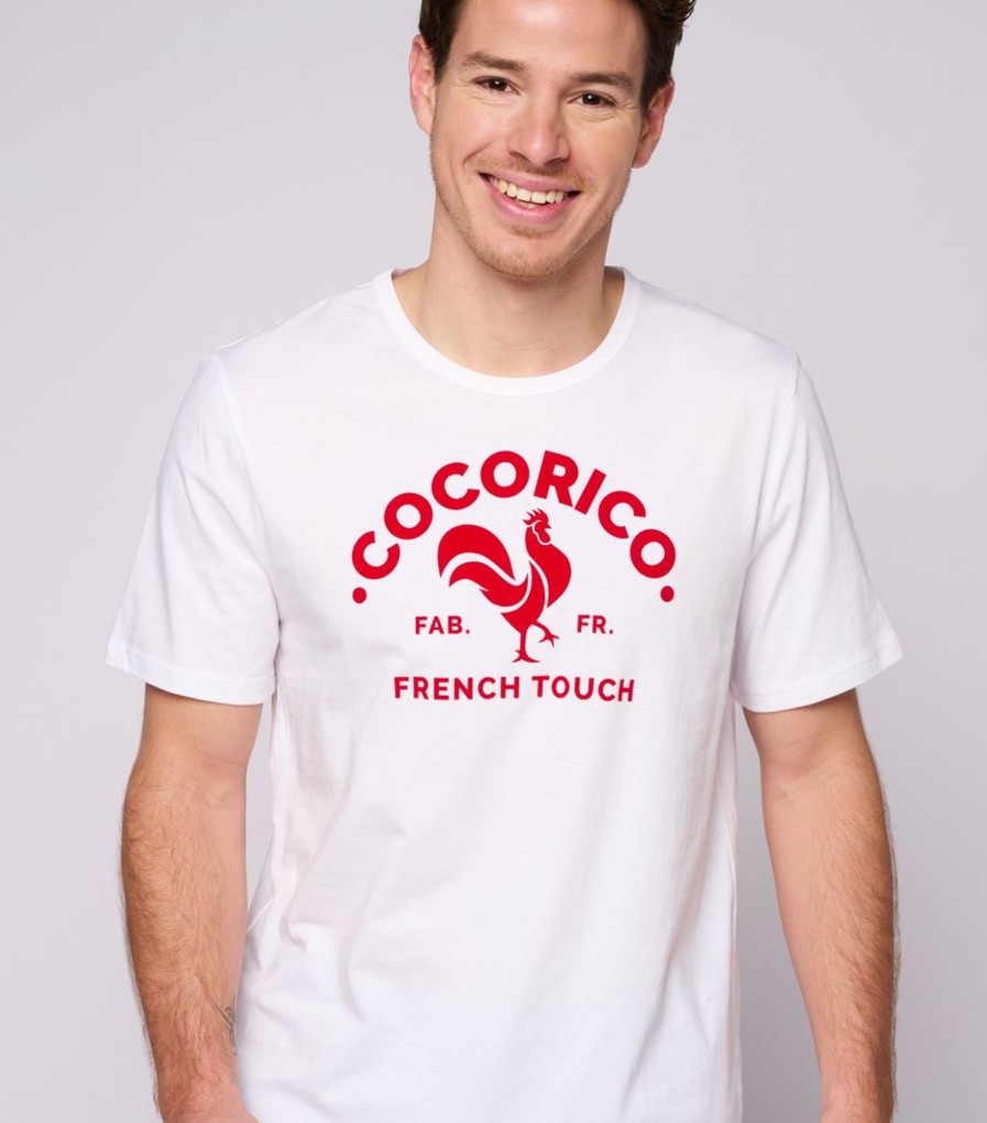 Homme Cocorico | T-Shirt Hommele Coq Francais Rouge (Effet Velours)