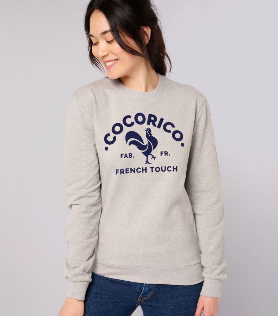 Femme Cocorico | Sweat Unisexele Coq Francais (Effet Velours) Gris