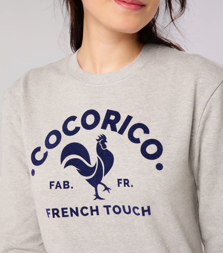 Femme Cocorico | Sweat Unisexele Coq Francais (Effet Velours) Gris