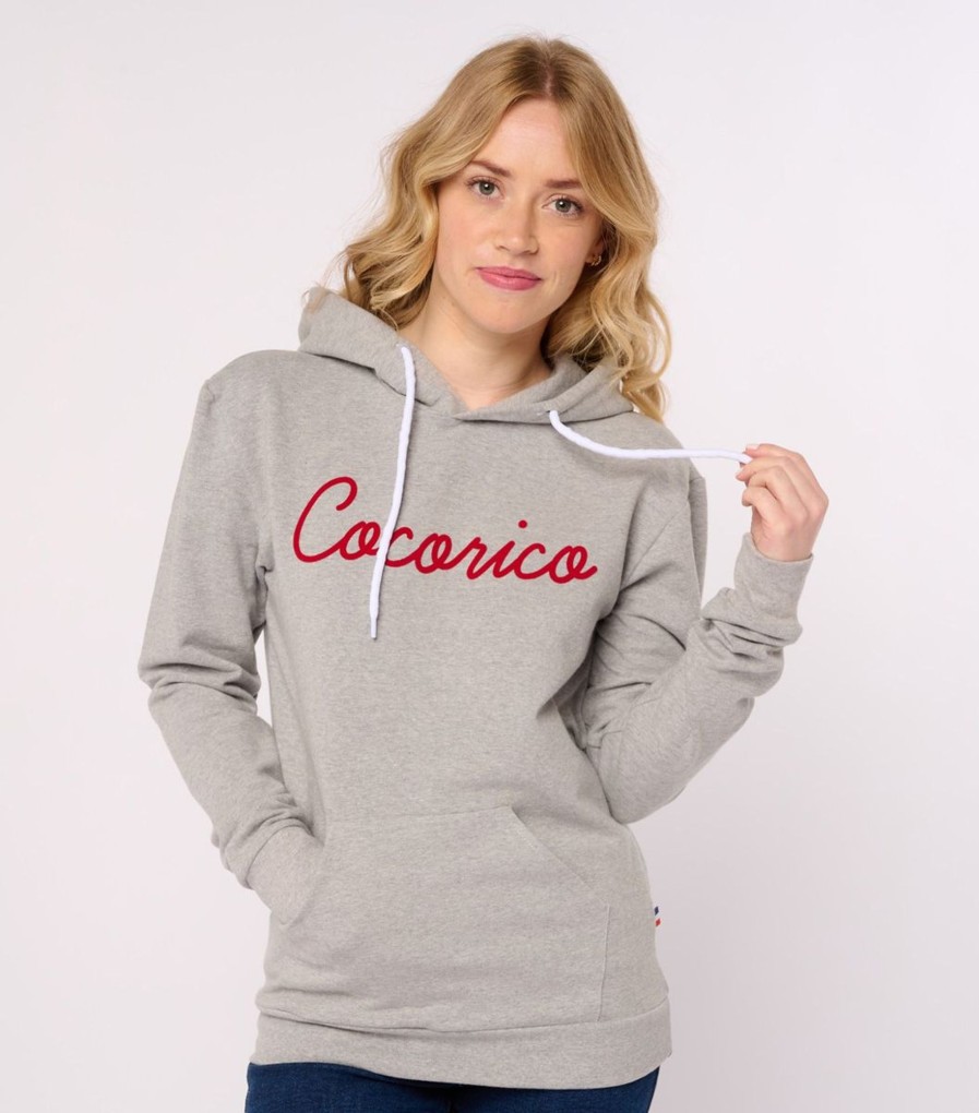 Femme Cocorico | Sweat A Capuche Unisexel'Original Rouge (Effet Velours)