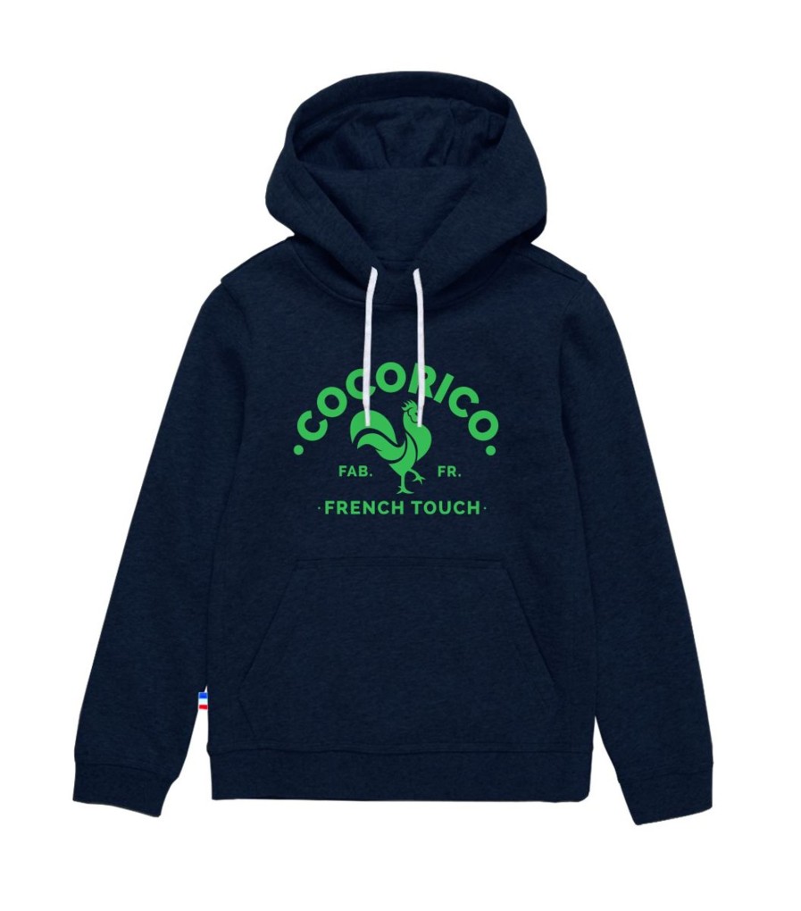 Femme Cocorico | Sweat A Capuche Unisexele Coq Francais Vert (Effet Velours)