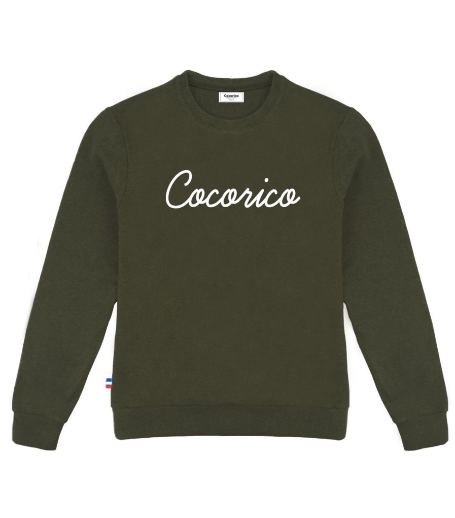 Femme Cocorico | Sweat Unisexel'Original Blanc (Effet Velours) Kaki