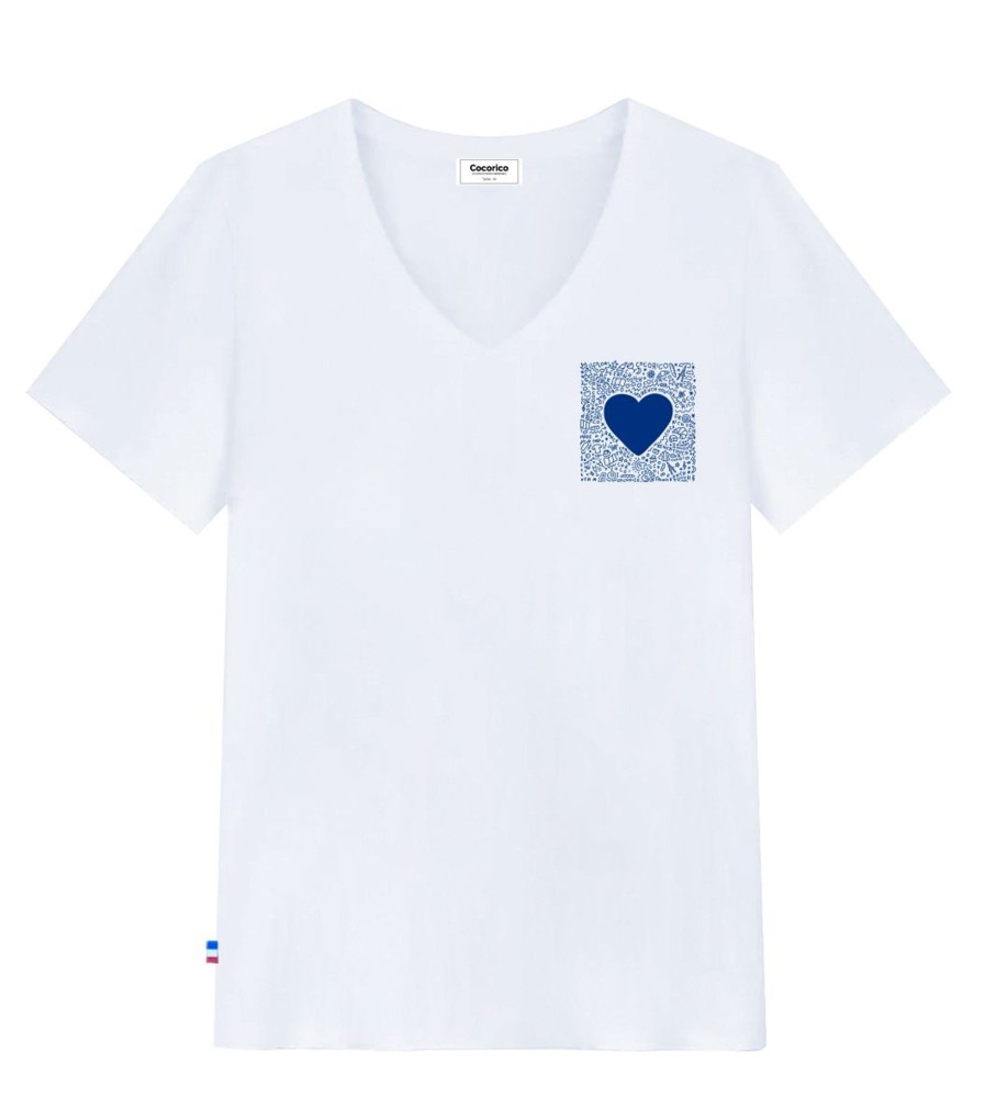 Femme Cocorico | T-Shirt Femme Col Vcocorico Blanc